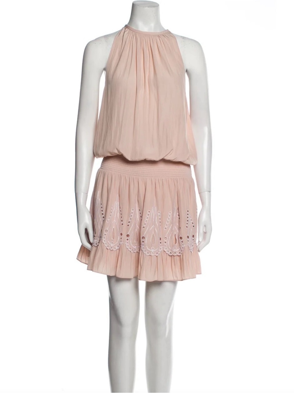 Ramy Brook Eyelet Trim Blush Pink Tilly Halter Mini Dress